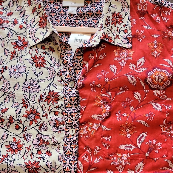 J. Jill Red and Cream Floral Women's Shirt, New With Tag - Picture 9 of 10